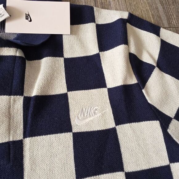 Nike Checkers Polo Golf Sweater Shirt Midnight Navy Sail Men's Small FN3422-410 - Picture 2 of 10